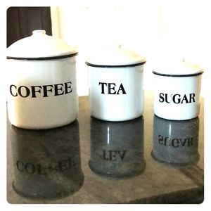 Farmhouse canisters , coffee , tea, sugar